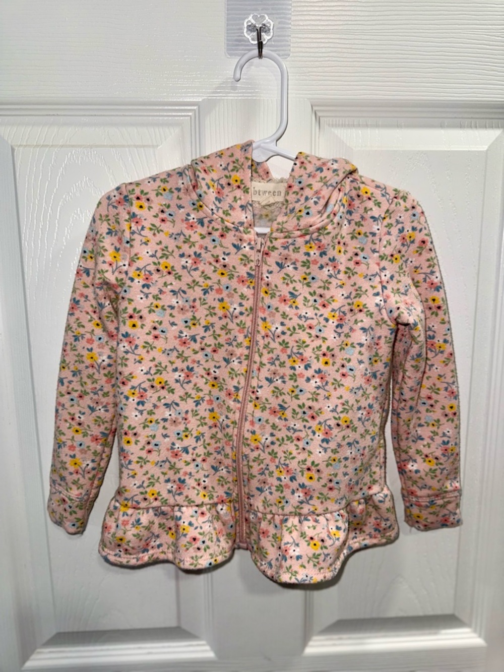 btween Pink Floral Zip Hoodie
